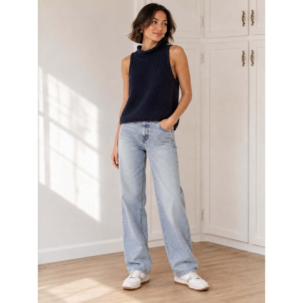 Pilcro Navy Blue Knit Mock Neck Tank Top Sleeveless Sweater Small